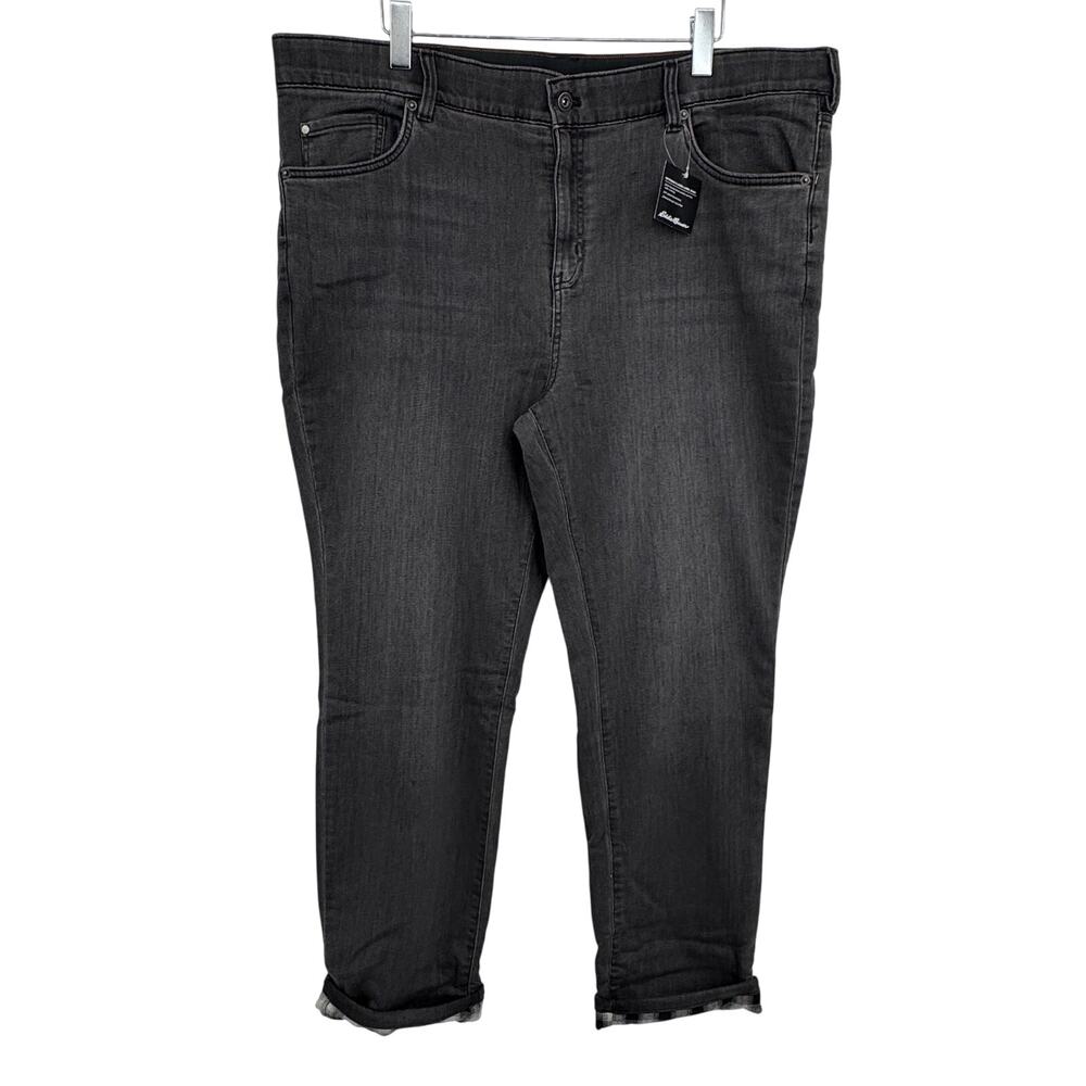 Eddie Bauer jeans 20 flannel lined boyfriend straight mid rise gray straight NEW
